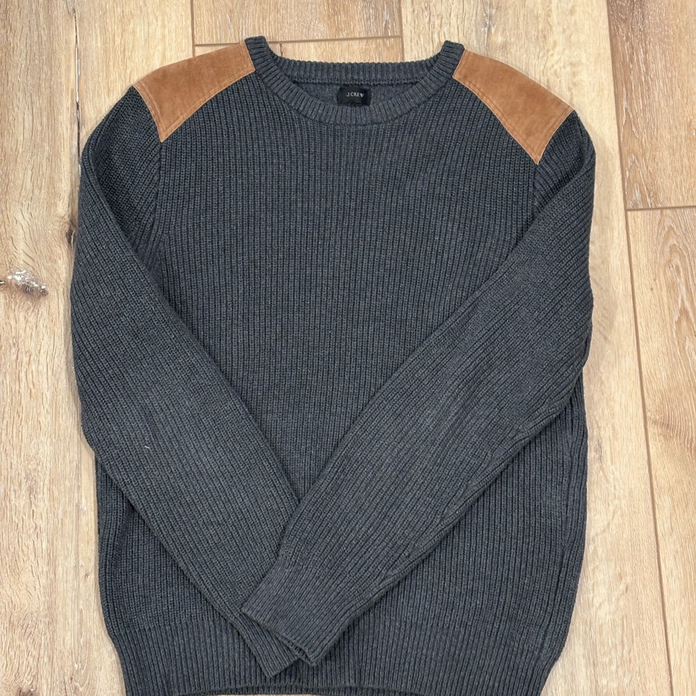 J. Crew Men's Charcoal Sweater with Tan Accents